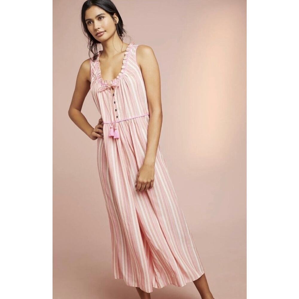 Anthropologie Visayas Wide Leg Flowy Boho Orange Striped Jumpsuit Sz Small NWT
